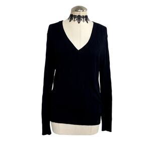 Y2K Style Black V Neck Knit Dark Academia Preppy Gothic Emo Grunge Sweater Sz XL